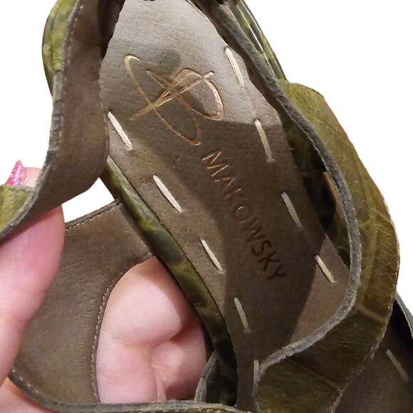 B.Makowsky Green‎ Leather Croc Cone Heel Sandals Women's Size 5.5 - Picture 6 of 7